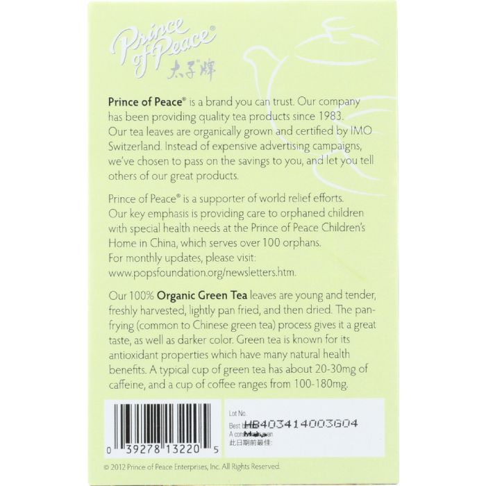 PRINCE OF PEACE: Organic Green Tea, 20 bg