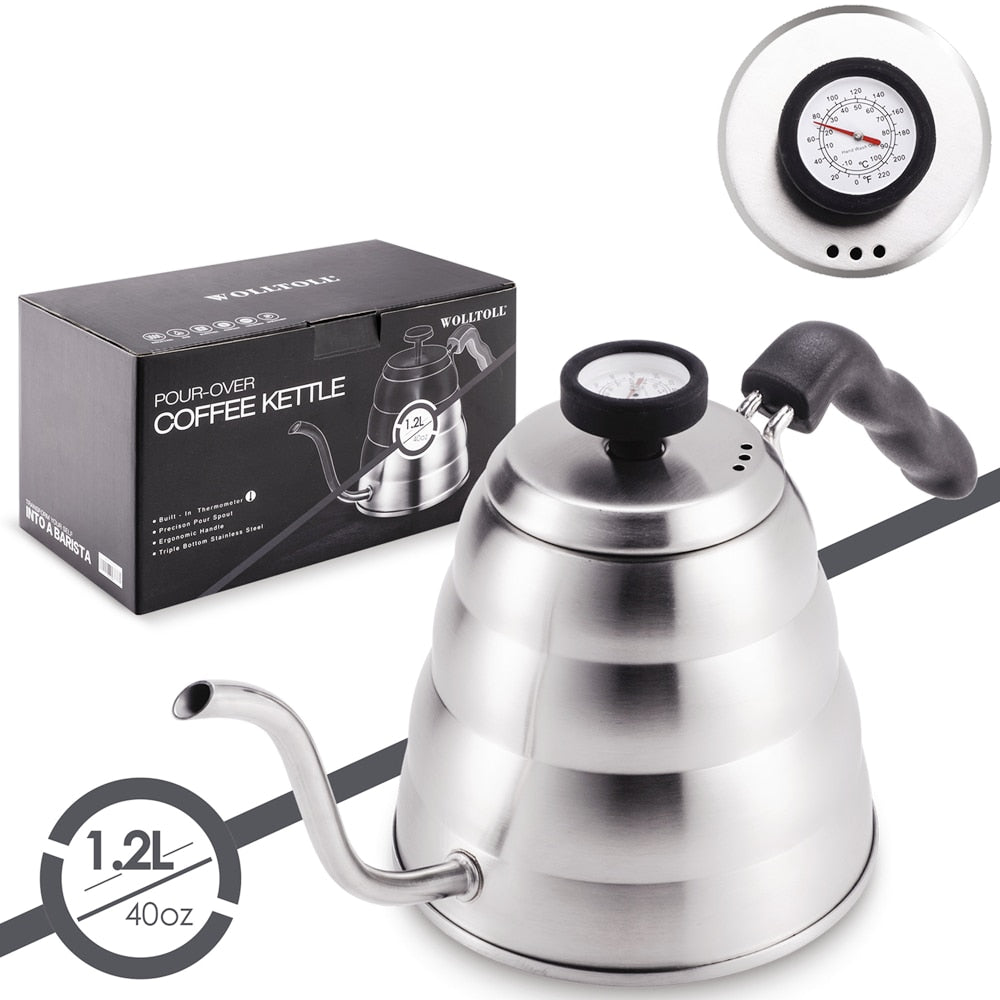 40oz/1.2L Stainless Steel Coffee Kettle with Thermometer, Gooseneck Thin Spout for Hand Drip Pour Over Coffee Tea Pot Teapot